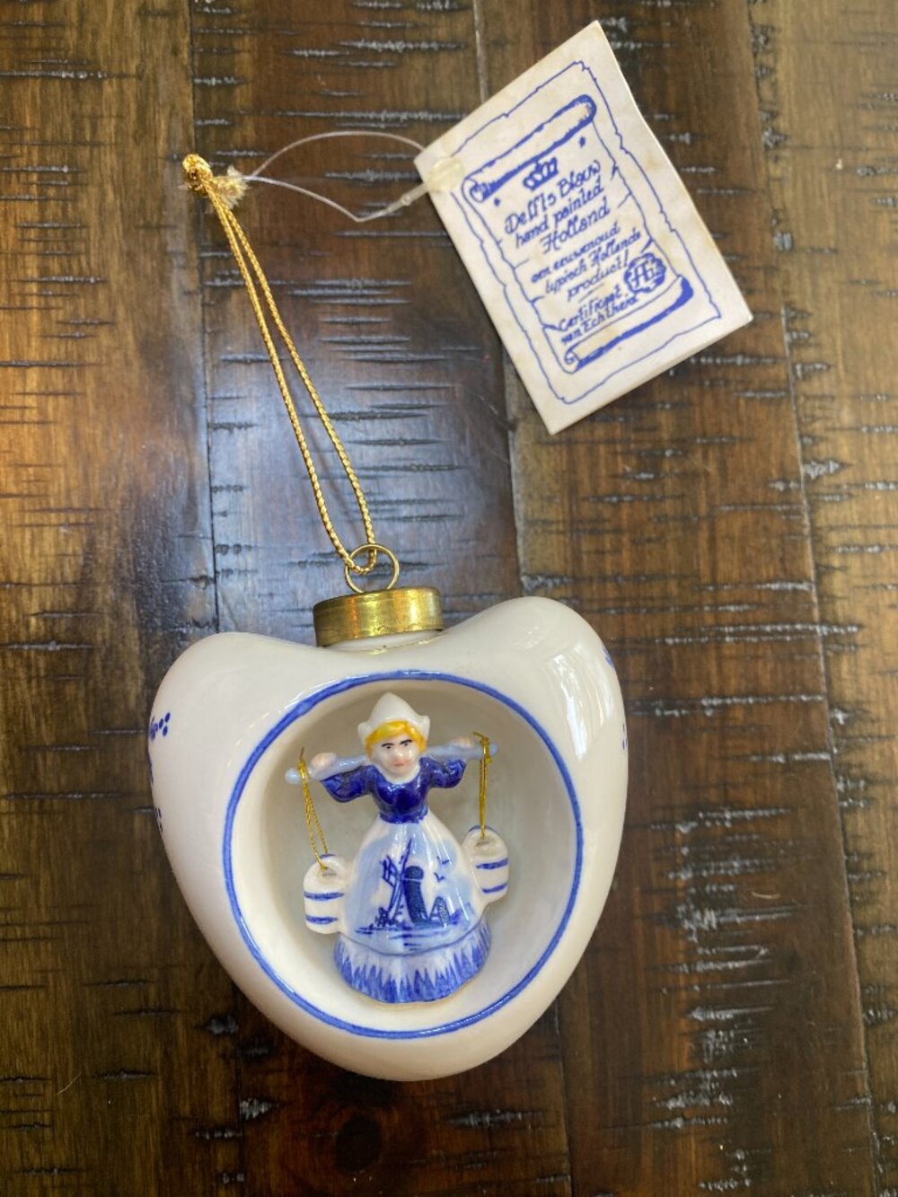 Delft Blue Heart Ornament Dutch Girl Figurine Hand Painted Holland Vintage